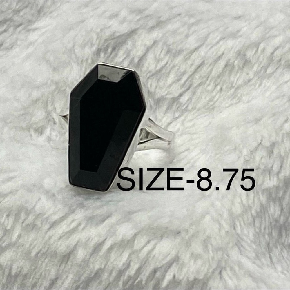 925 Silver Natural Black Onyx Gemstone Coffin Ring